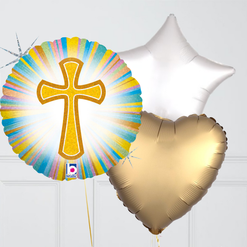 Gold Cross Inflated Foil Balloon Bunch