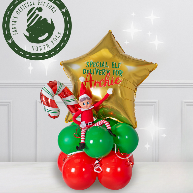 Elf On The Shelf Personalised Star Delivery Inflated Balloon Stack