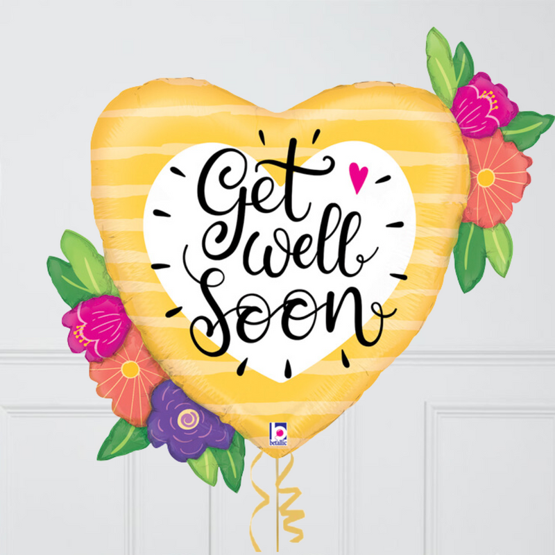 Get Well Big Heart and Flowers Foil Balloon Bouquet