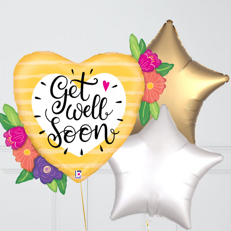 Get Well Big Heart and Flowers Foil Balloon Bouquet