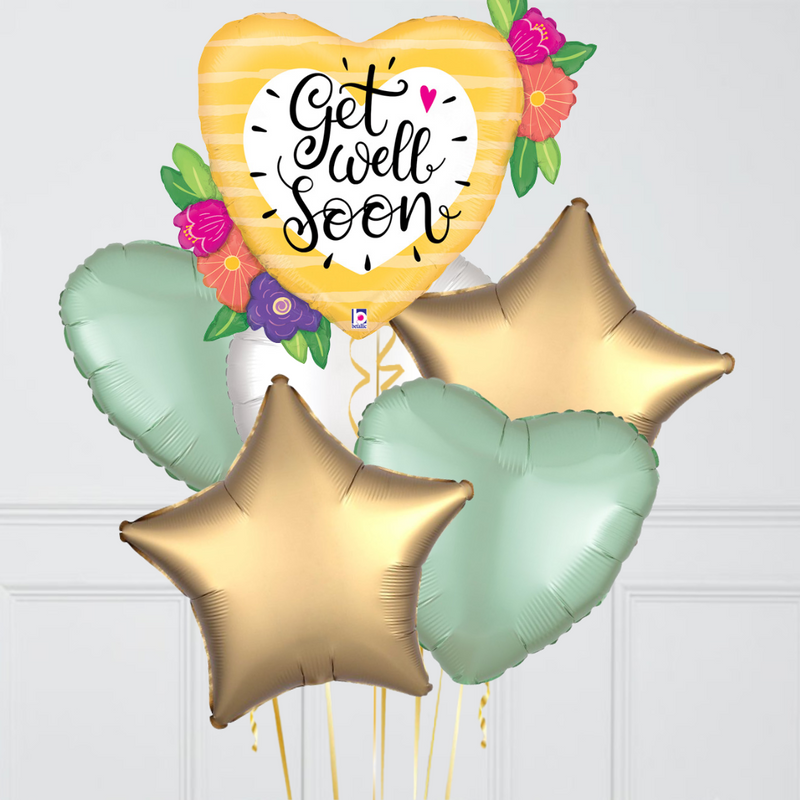 Get Well Big Heart and Flowers Foil Balloon Bouquet