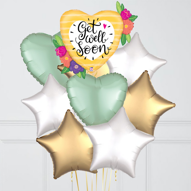 Get Well Big Heart and Flowers Foil Balloon Bouquet