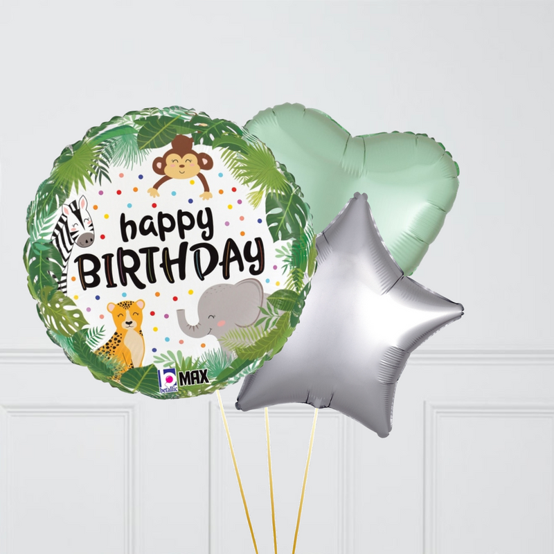 Sweet Safari Birthday Jungle Hearts Inflated Foil Balloon Bunch