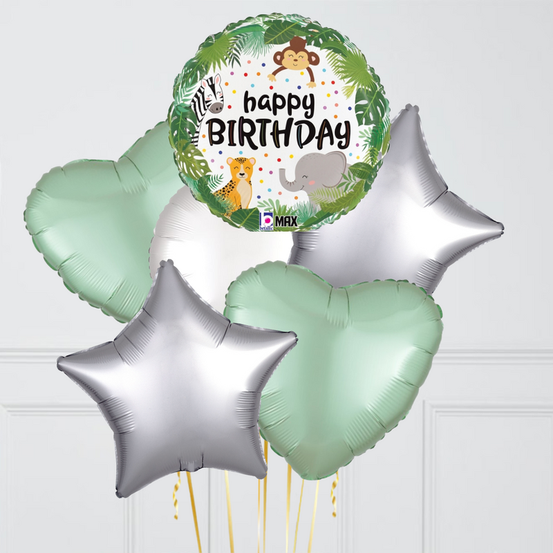 Sweet Safari Birthday Jungle Hearts Inflated Foil Balloon Bunch