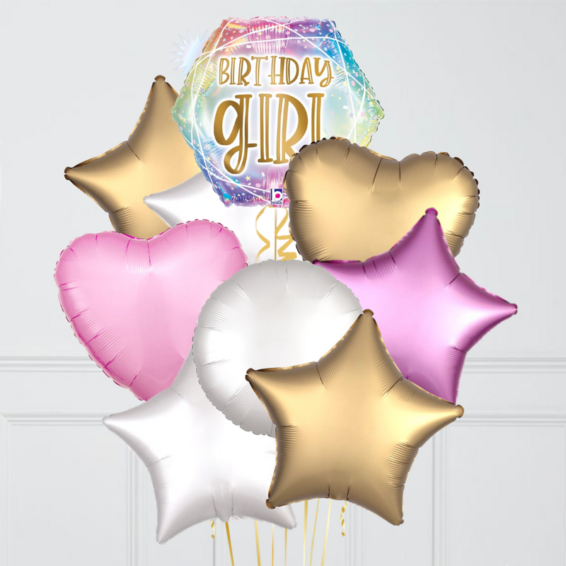 Pastel Geo Birthday Girl Foil Balloon Bunch