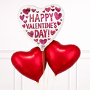 Heart-shaped balloons with 'Happy Valentine's Day!' text on a white background