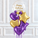 Personalised Purple & Gold Bubble Balloon Bunch