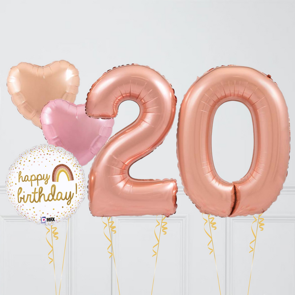 Inflated Rose Gold Hearts Birthday Balloon Numbers