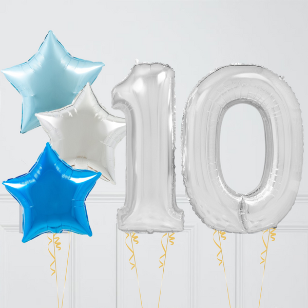 Inflated Ice Blue Silver Birthday Balloon Numbers