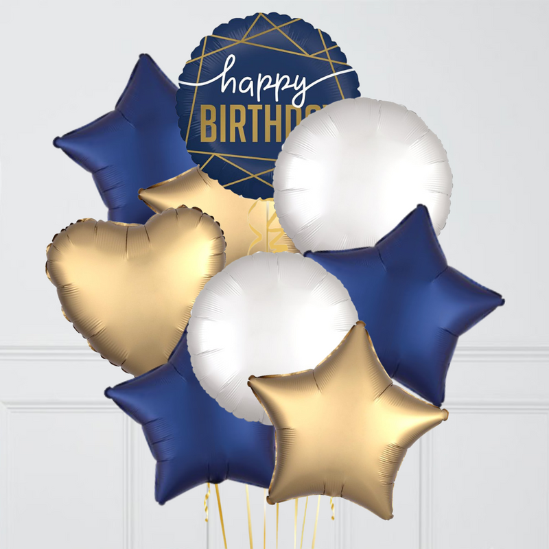 Happy Birthday Royal Blue Foil Balloon Bouquet