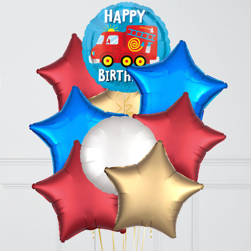 Happy Birthday Fire Truck Foil Balloon Bouquet