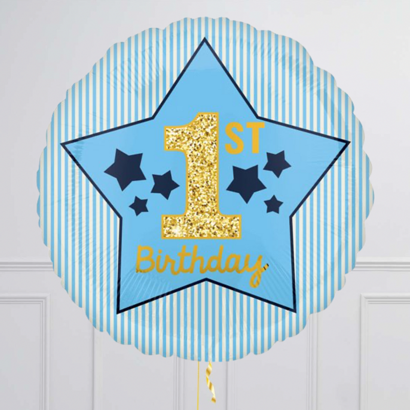 1st Birthday Blue & Gold Foil Balloon Bouquet