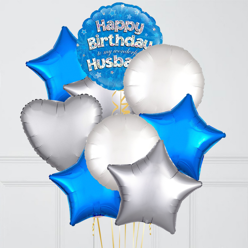 Happy Birthday Husband Blue Foil Balloon Bouquet