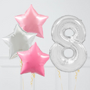 Inflated Rose Pink Silver Birthday Balloon Number (One Number)