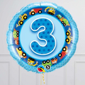 3rd Birthday Blue Car & Trucks Foil Balloon Bouquet