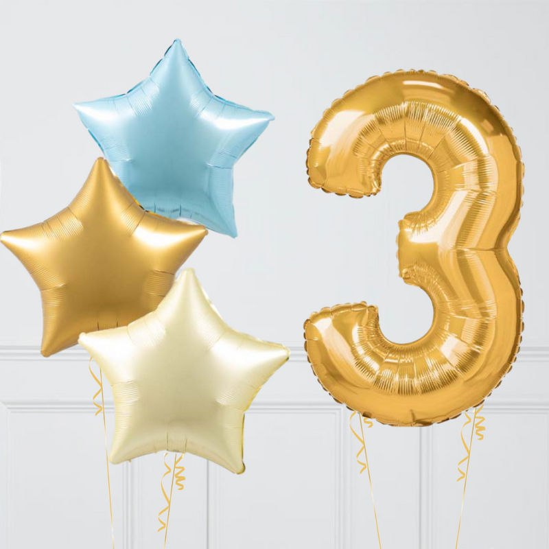 Inflated Golden Baby Blue Birthday Balloon Number (One Number)