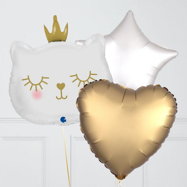 White Cat Princess Foil Balloon Bouquet