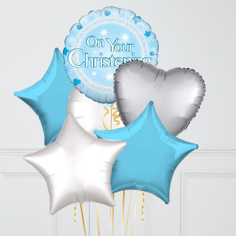 On Your Christening Blue Foil Balloon Bouquet