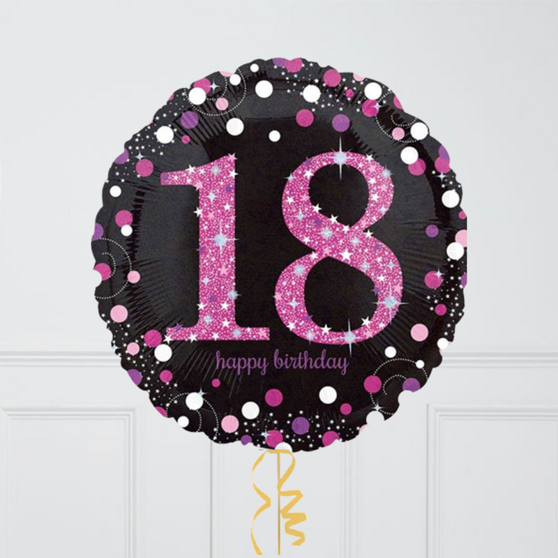 18th Birthday Pink & Black Holographic Balloon Bouquet