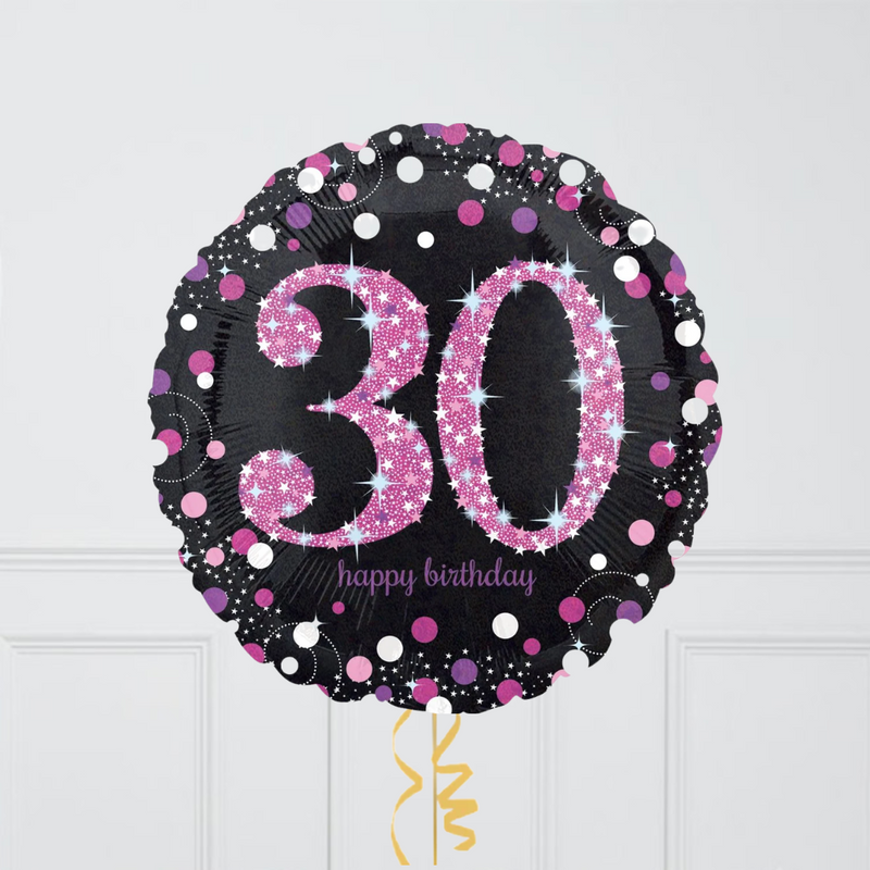 30th Birthday Pink & Black Holographic Balloon Bouquet