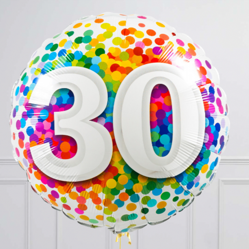 30th Birthday Rainbow Blue Confetti Inflated Foil Balloon Bouquet