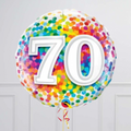 70th Birthday Rainbow Blue Confetti Inflated Foil Balloon Bouquet