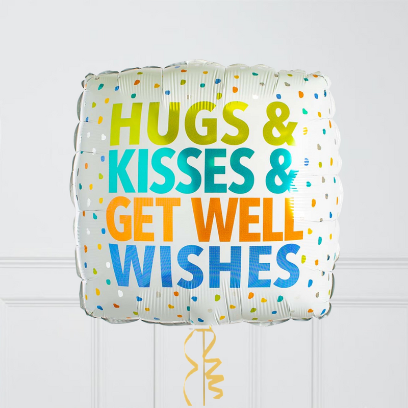 Hugs, Kisses & Well Wishes Primary Rainbow Inflated Foil Balloon Bunch