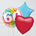 60th Birthday Rainbow Blue Confetti Inflated Foil Balloon Bouquet