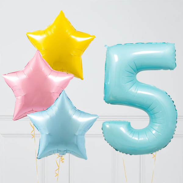 Inflated Pastel Rainbow Baby Blue Balloon Number (One Number)