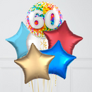 60th Birthday Rainbow Blue Confetti Inflated Foil Balloon Bouquet