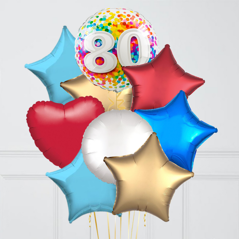 80th Birthday Rainbow Confetti Inflated Foil Balloon Bouquet