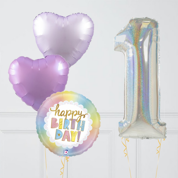 Inflated Holographic Lavender Rose Birthday Balloon Number (One Number)