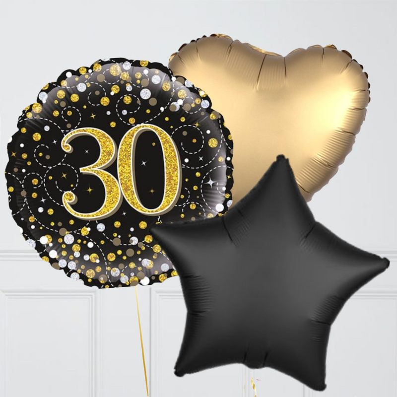 30th Birthday Gold & Black Foil Balloon Bouquet