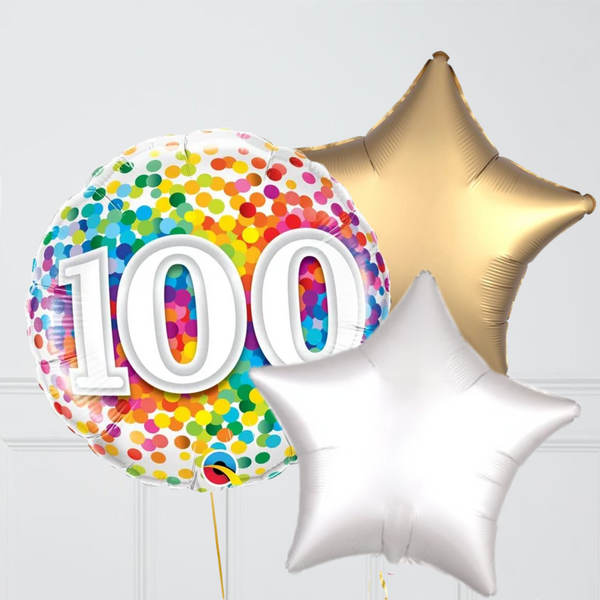 100th Birthday Rainbow Confetti Inflated Foil Balloon Bouquet