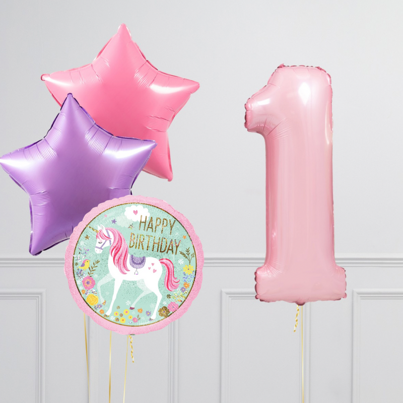 Inflated Baby Pink Pastel Unicorn Birthday Balloon - One Number