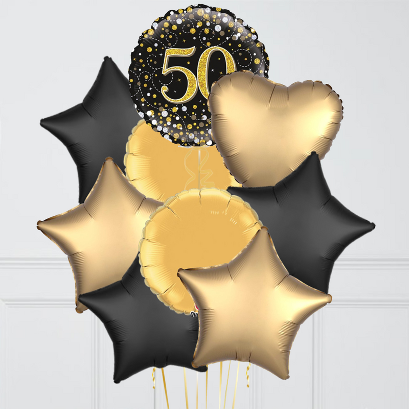 50th Birthday Gold & Black Foil Balloon Bouquet