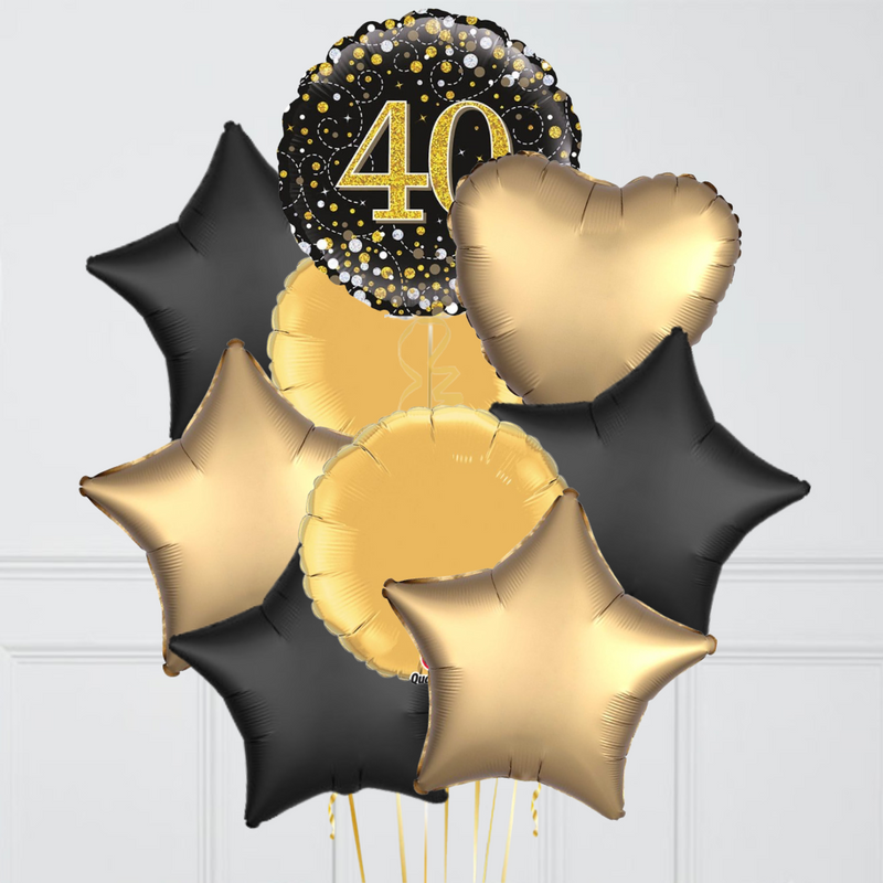 40th Birthday Gold & Black Foil Balloon Bouquet