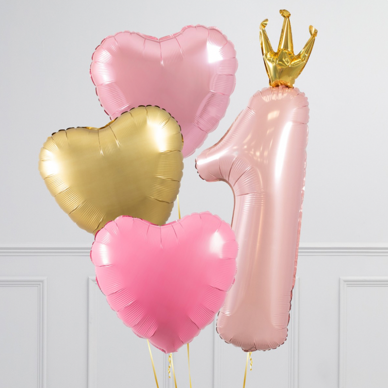 Number 1 Crown Pink First Birthday Balloon Package