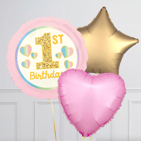 1st Birthday Pink & Gold Foil Balloon Bouquet