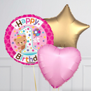 1st Birthday Pink & Teddy Foil Balloon Bouquet