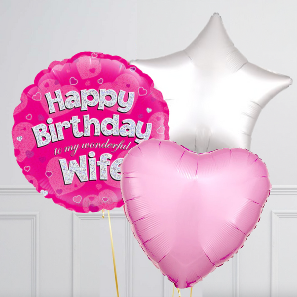 Happy Birthday Wife Pink Foil Balloon Bouquet