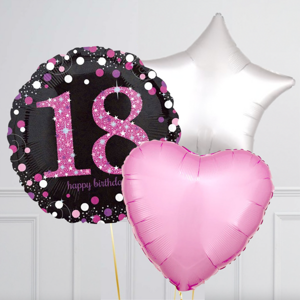 18th Birthday Pink & Black Holographic Balloon Bouquet