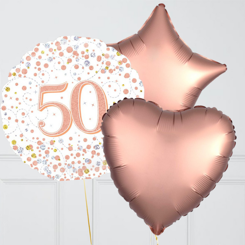 50th Birthday Rose Gold Foil Balloon Bouquet