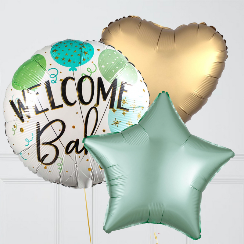 Welcome Baby Green Foil Balloon Bouquet