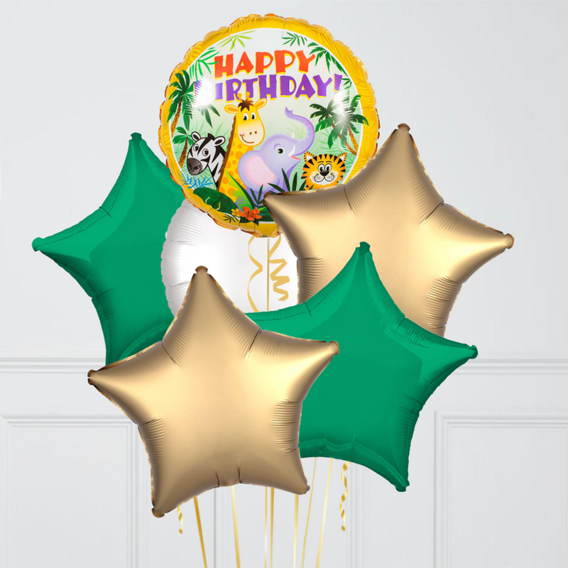 Safari Tropical Happy Birthday Inflated Foil Balloon Bunch