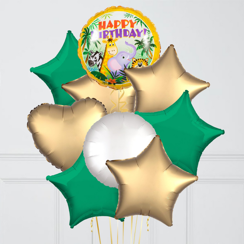 Safari Tropical Happy Birthday Inflated Foil Balloon Bunch