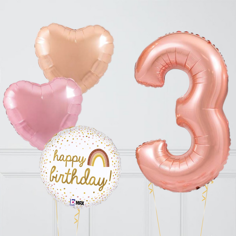 Inflated Rose Gold Rainbow Birthday Balloon Number (One Number)