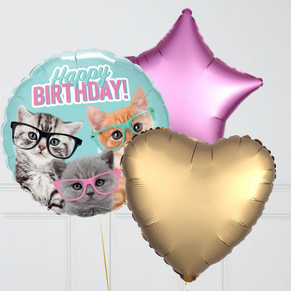 Birthday Kittens in Glasses Balloon Bouquet