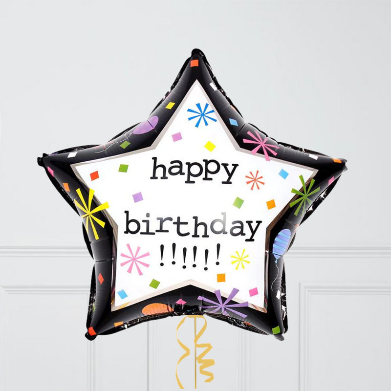 Black & White Star Birthday Foil Balloon Bouquet