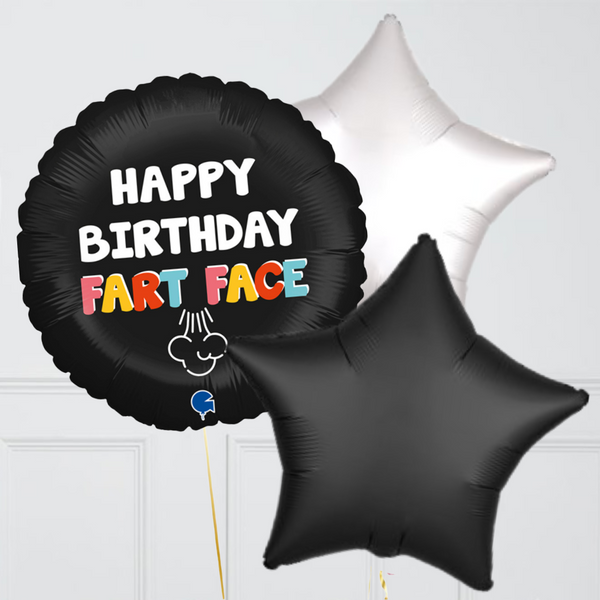 Happy Birthday Fart Face Inflated Foil Balloon Bouquet